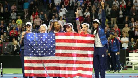 The USA team celebrate their win