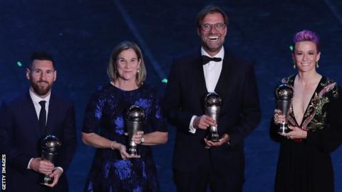 Lionel Messi, Jill Ellis, Jurgen Klopp and Megan Rapinoe