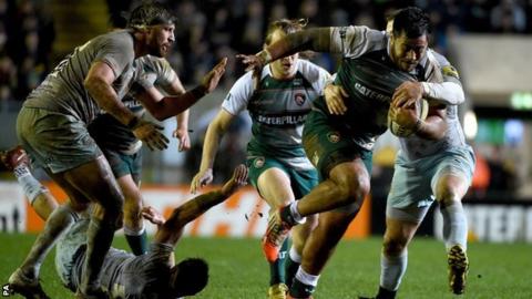 Leicester and England centre Manu Tuilagi made his comeback in the Tigers' 30-27 derby win over Northampton
