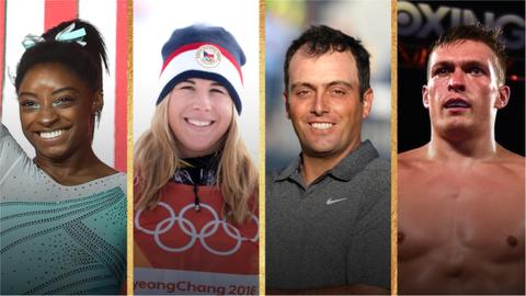 World Sport Star of the Year contenders Simone Biles, Ester Ledecka, Francesco Molinari and Oleksandr Usyk.