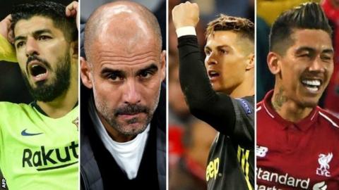 Luis Suarez, Pep Guardiola, Cristiano Ronaldo and Roberto Firmino