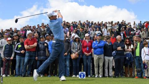 Marc Warren teeing off in Madrid, Spain