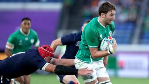 Iain Henderson charges forward against Scotland in Yokohama