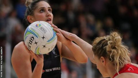Te Paea Selby-Rickit of New Zealand prepares to shoot against Wales