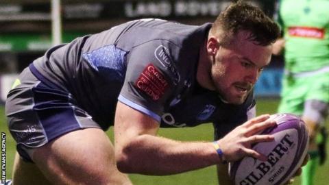 Owen Lane goes over for Blues