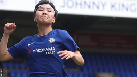Ji So-Yun celebrates scoring against Liverpool