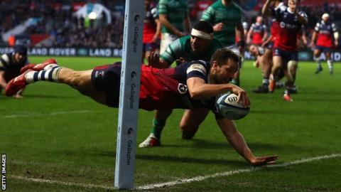 Luke Morahan scores Bristol's third try v Newcastle