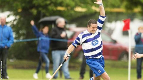 Newtonmore's Glen MacKintosh celebrates his winning goal