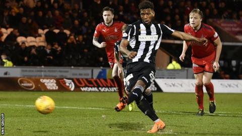 Myles Hippolyte scored once for St Mirren, a penalty against former side Falkirk