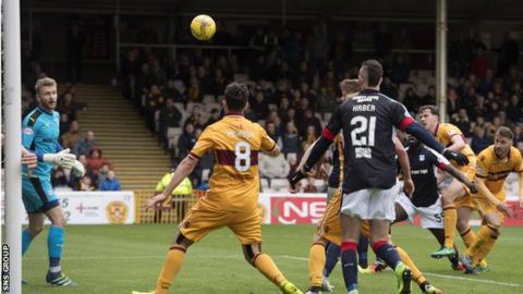 Ben Heneghan's header was kicked away by Tom Hateley (out of picture) with the ball looking over the line