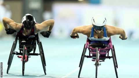 Sammi Kinghorn winning the Women's 100m T53 final at the 2017 World ParaAthletics Championships