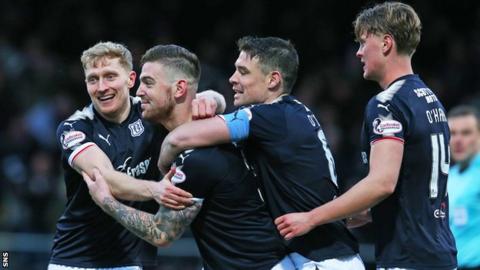 Kerr Waddell (second left) celebrates scoring against Ross County