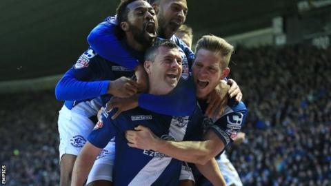 Paul Robinson celebrates Birmingham City's opening goal in the 3-0 win at Derby