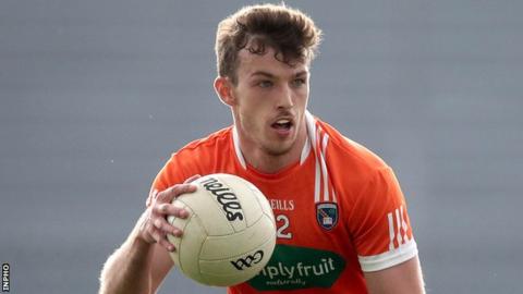 Ethan Rafferty notches Armagh's goal in the second half at Crossmaglen