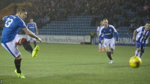 Martyn Waghorn scores a penalty for Rangers against Kilmarnock