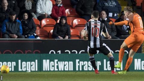 Dundee United's Billy King scores against St Mirren