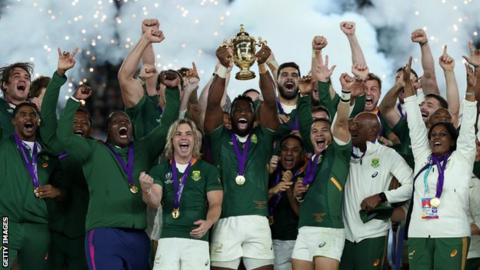 South Africa with the World Cup trophy