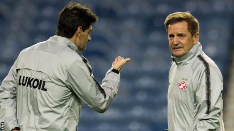 Spartak Moscow caretaker Raul Riancho (right) at Ibrox