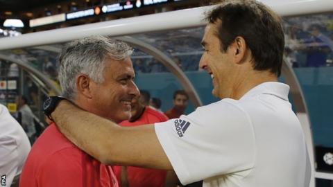 Jose Mourinho embraces Julen Lopetegui