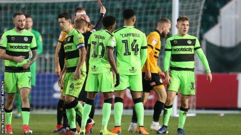 Dan Butler is sent off for Newport