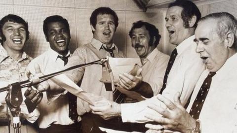 Les Pearce and Wales team members record their 1975 Rugby League World Cup song