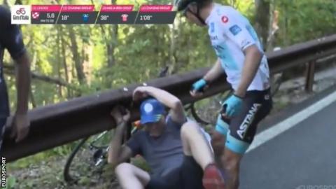 Miguel Angel Lopez strikes a fan
