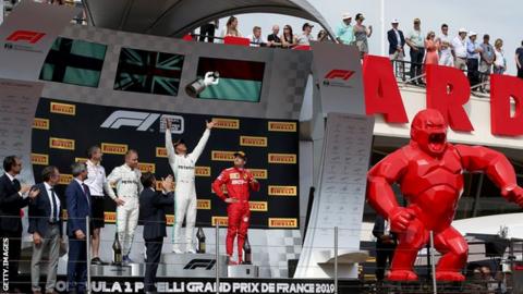 Lewis Hamilton celebrates winning the 2019 French Grand Prix