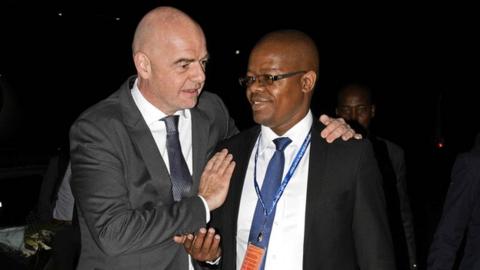 Fifa President Gianni Infantino and Uganda FA president Moses Magogo