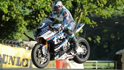 Michael Dunlop takes to the air during this week's practice for the Isle of Man TT