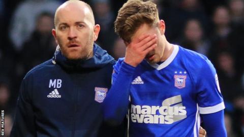 Ipswich midfielder Teddy Bishop had to be substituted against QPR