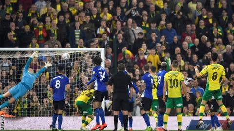 Mario Vrancic scores Norwich's equaliser against Norwich
