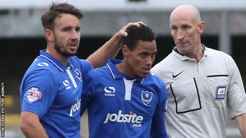 Portsmouth's Matt Tubbs celebrates his goal with creator Kyle Bennett