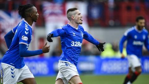 Ryan Kent fired Rangers in front again with a rocket of a shot just before half time