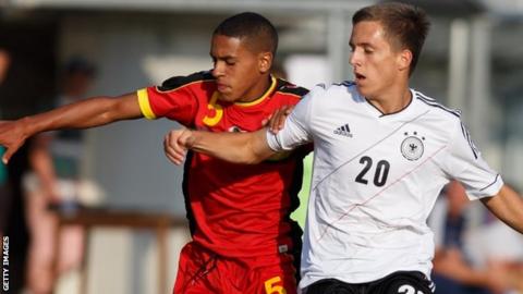 Marco Weymans (left) in action for Belgium Under-17s