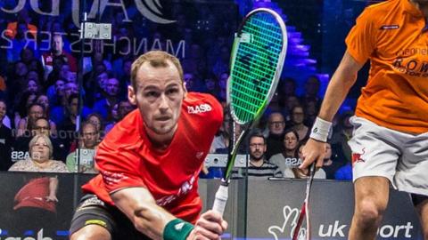 Gregory Gaultier plays a shot