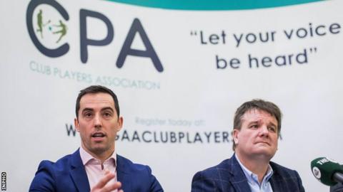 Club Players Association executive member Aaron Kernan and secretary Declan Brennan