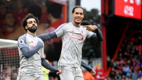 Salah and Van Dijk celebrate