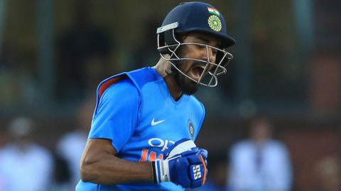 India batsman KL Rahul celebrates his century against England