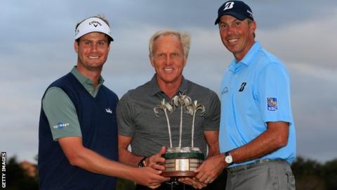 Harris English, Greg Norman and Matt Kuchar