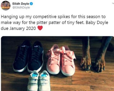 Eilidh Doyle tweeted to announce her first child is due in January