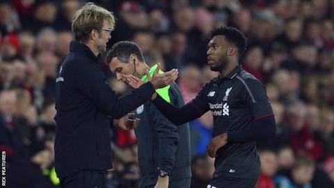 Daniel Sturridge and Jurgen Klopp