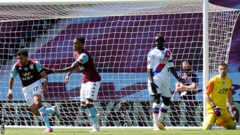 Trezeguet celebrates after scoring for Aston Villa against Crystal Palace