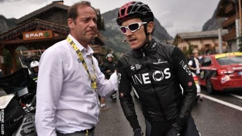 Tour de France race organiser Christian Prudhomme and Geraint Thomas