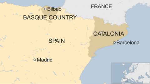 Map of Basque Country and Catalonia in Spain
