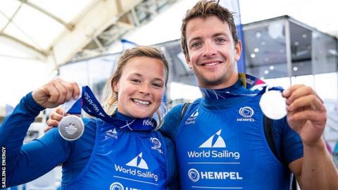 Nikki Boniface and Ben Saxton celebrate their silver medal success