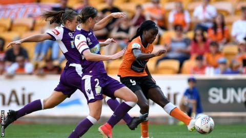 Chioma Ubogagu shoots while playing for Brisbane Roar