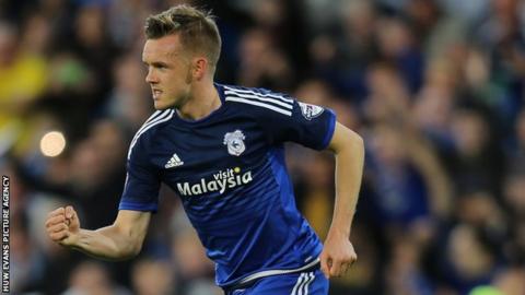 Craig Noone celebrates his winner for Cardiff against Wimbledon in the League Cup