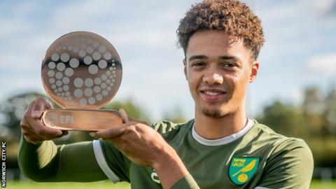 Norwich's Jamal Lewis with his award