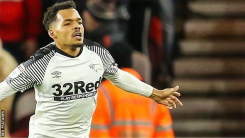 Derby's Duane Holmes celebrates equaliser at Middlesbrough
