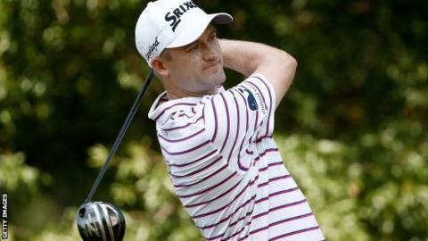 Russell Knox plays a drive during his first round at the US PGA